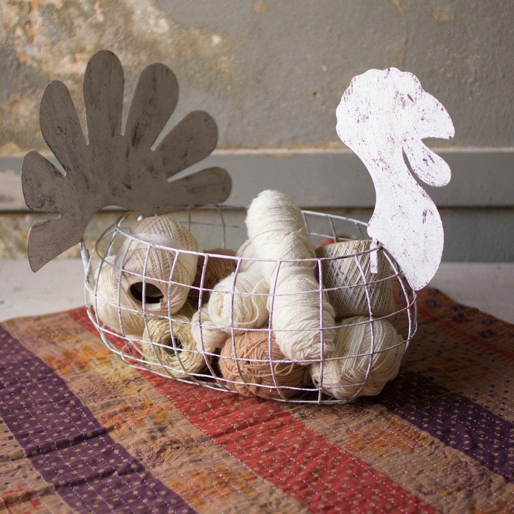 Kalalou Antique White Wire Turkey Basket