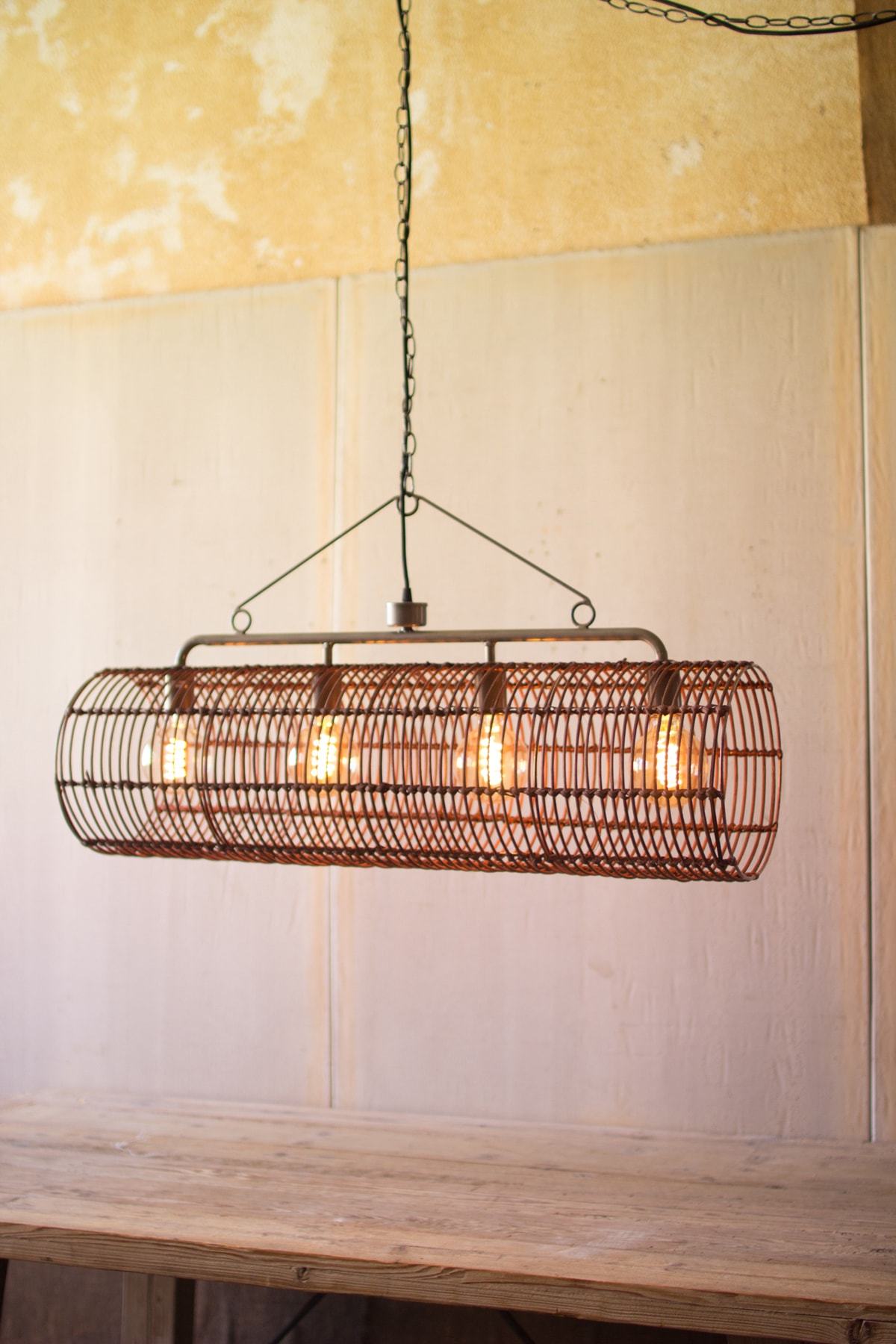 Kalalou Round Metal And Wicker Pendant Light