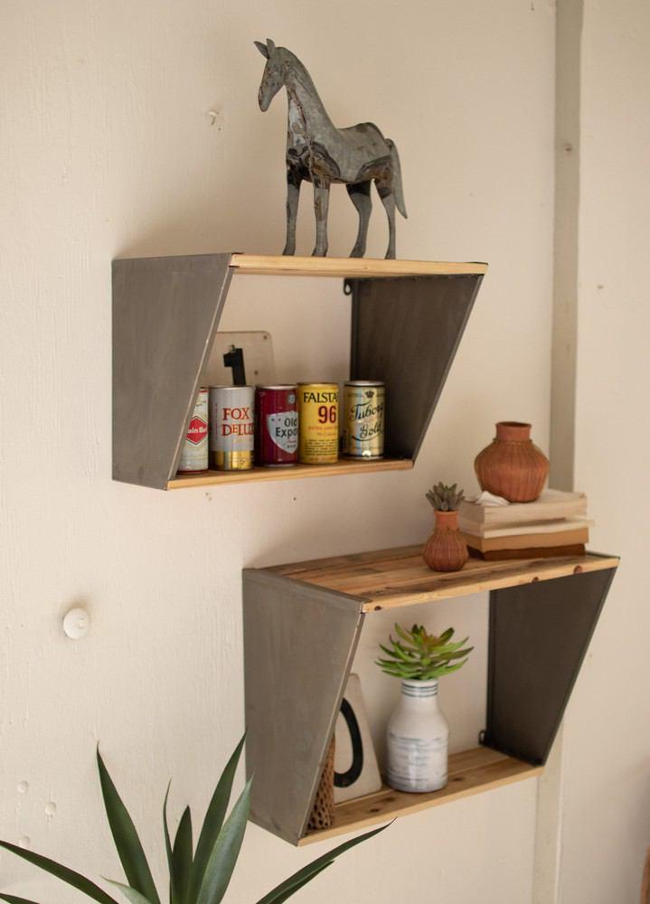 Kalalou Set Of 2 Metal Shelves With Recycled Wood