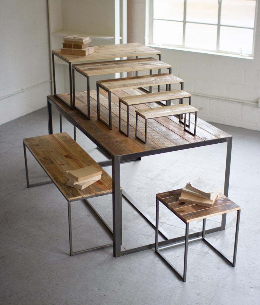 Kalalou Set Of 9 Recycled Iron And Recycled Wood Display