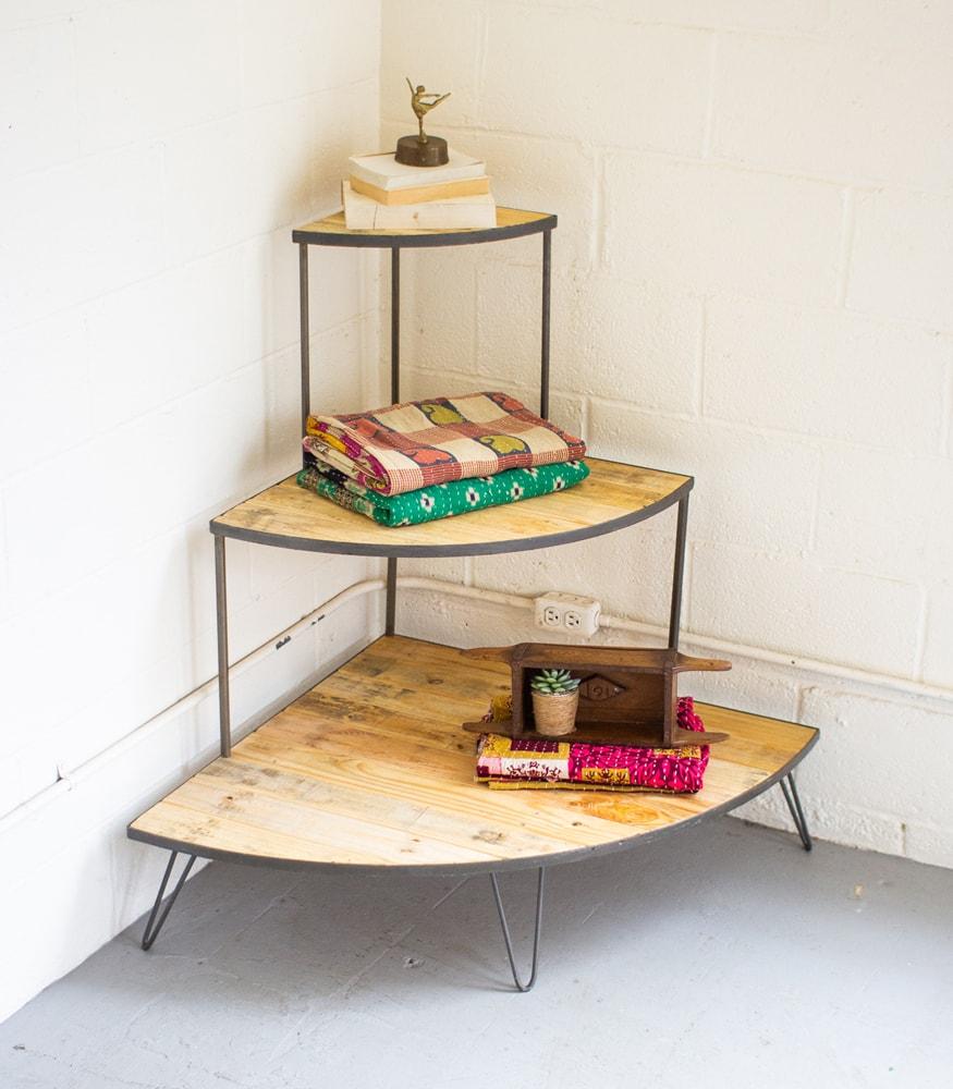 Kalalou Recycled Wood & Iron Three Tiered Corner Display