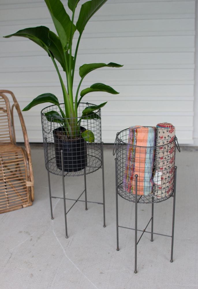 Kalalou Set Of 2 Wire Mesh Baskets On Stands