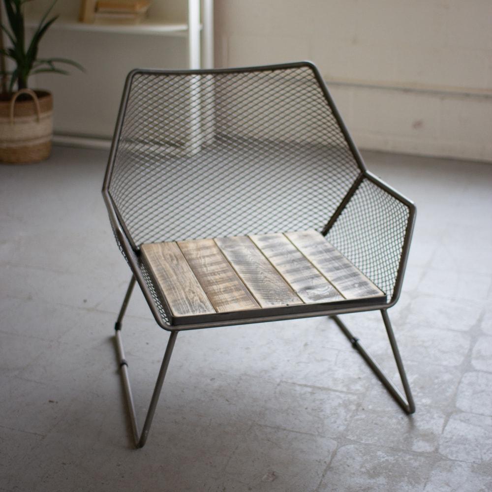 Kalalou Wire Mesh Vivian Chair With Recycled Wood Seat