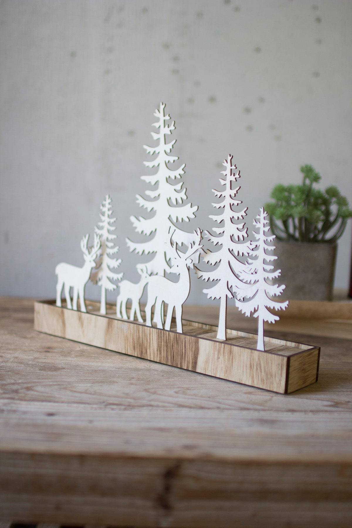 Kalalou Wooden Silhouette Deer And Trees (Set of 2)