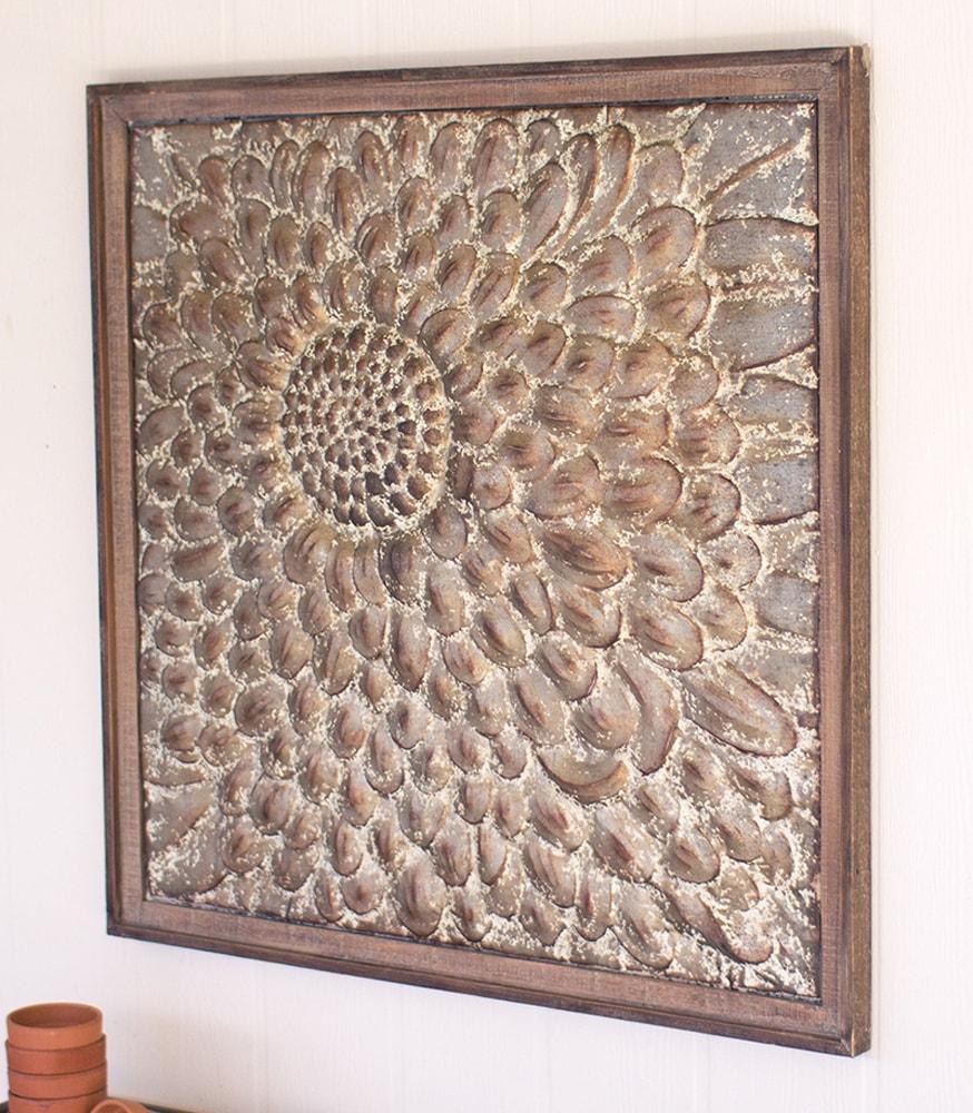 Kalalou Square Wood Framed Pressed Metal Wall Decor