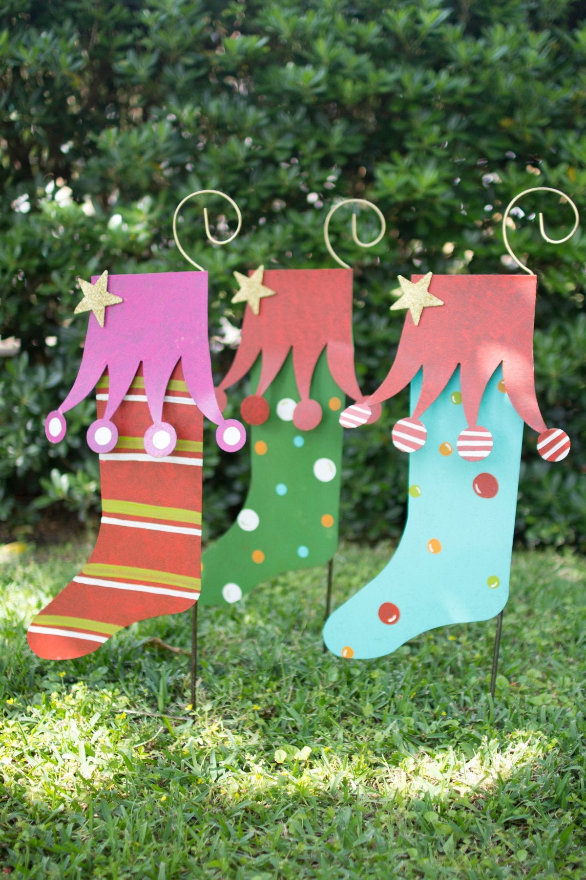 Kalalou Set Of 3 Christmas Stocking Yard Art
