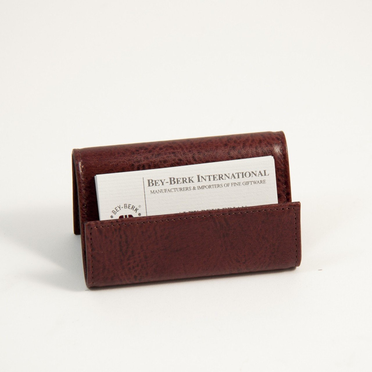 Bey-Berk Business Card Holder in Tan Leather