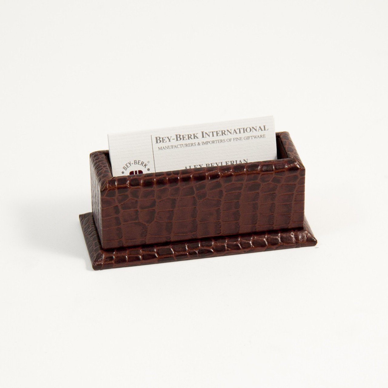 Bey-Berk Brown "Croco" Leather Business Card Holder