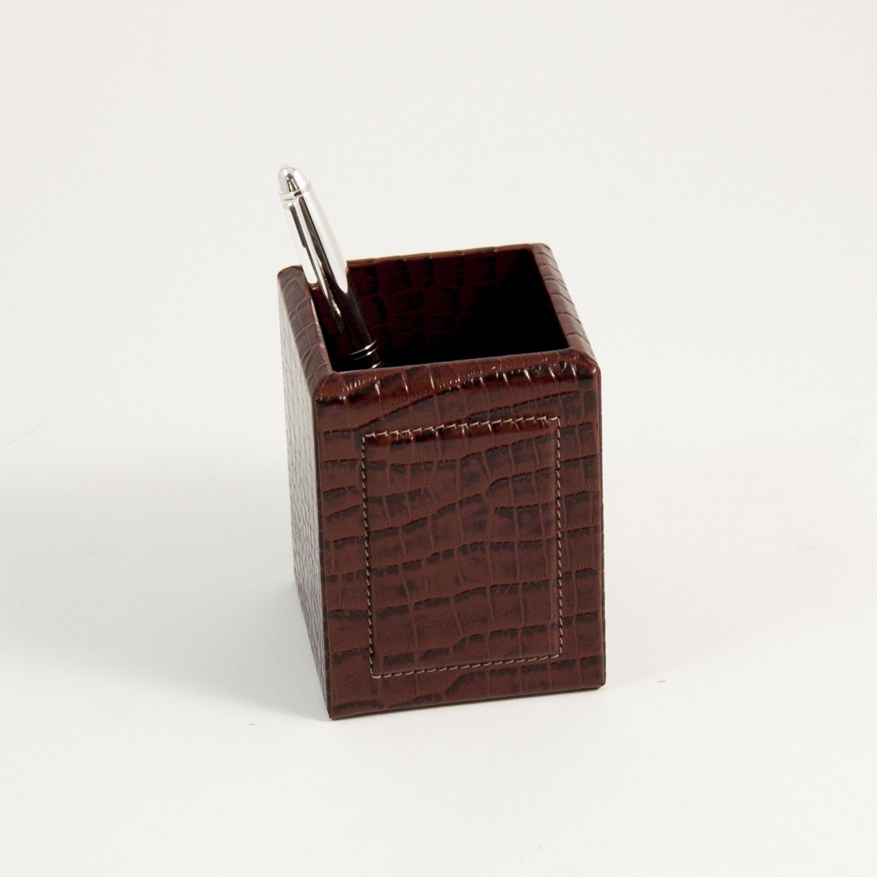 Bey-Berk Brown "Croco" Leather Pen Holder