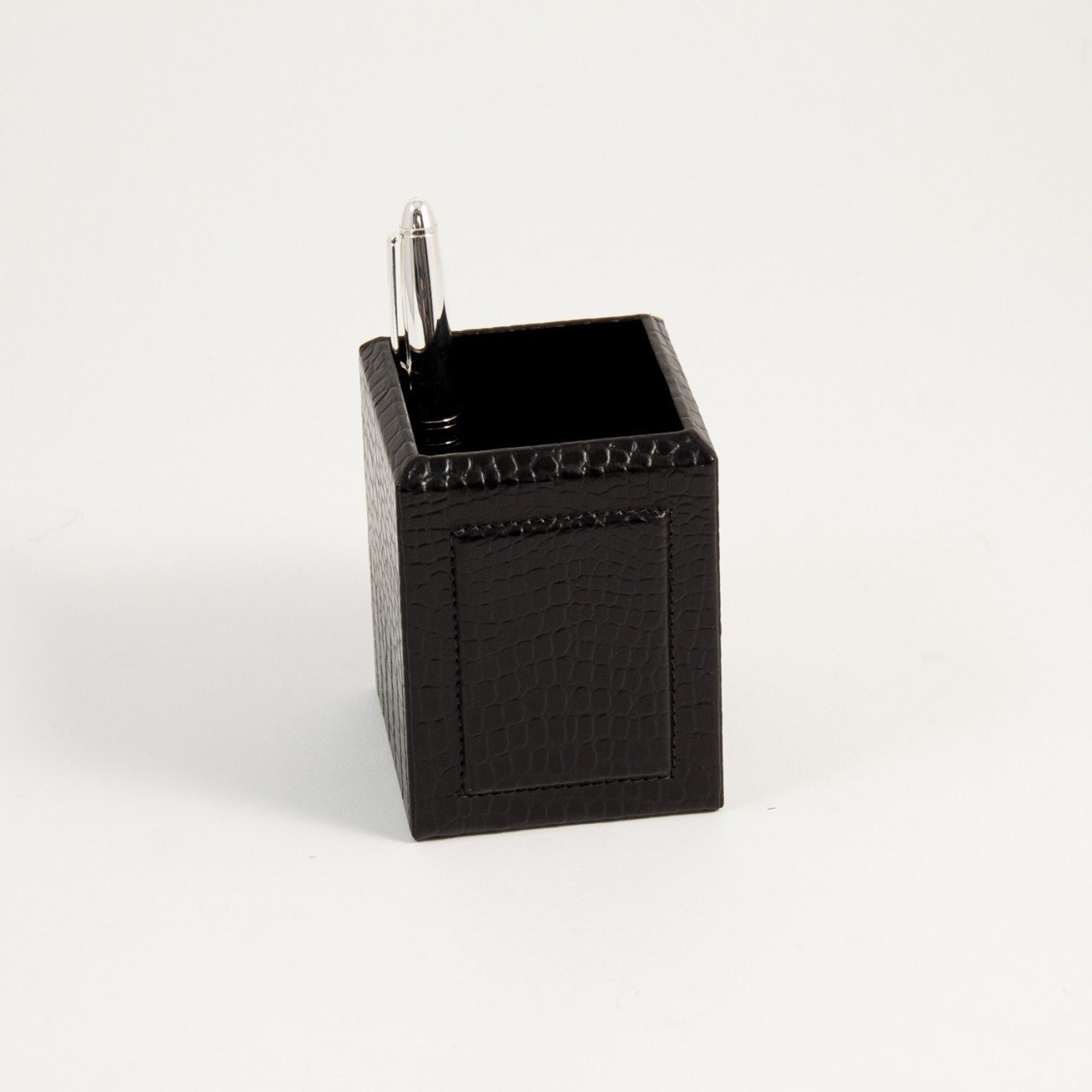 Bey-Berk Black "Croco" Leather Pen Holder