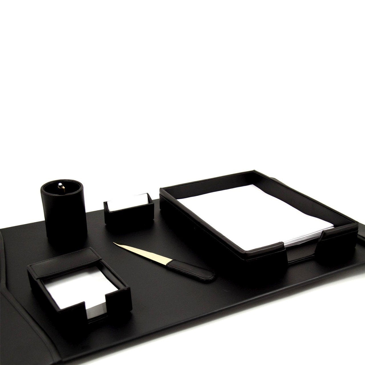 Bey-Berk 6 Piece Black Leather Desk Set