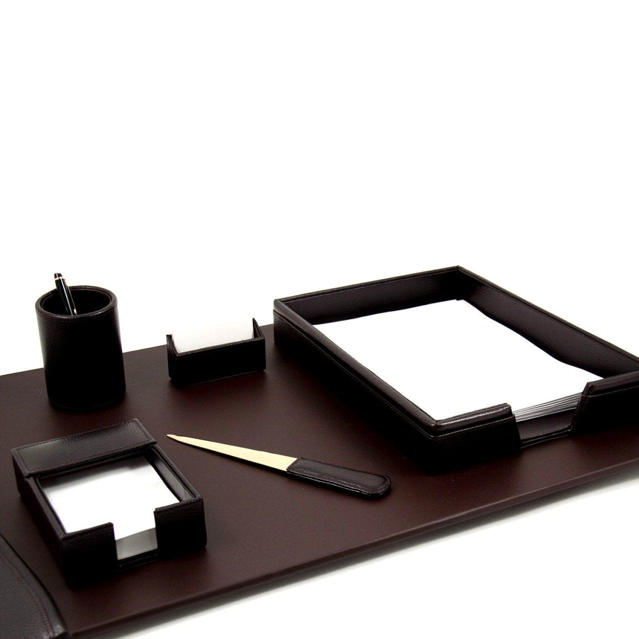 Bey-Berk 6 Piece Brown Leather Desk Set