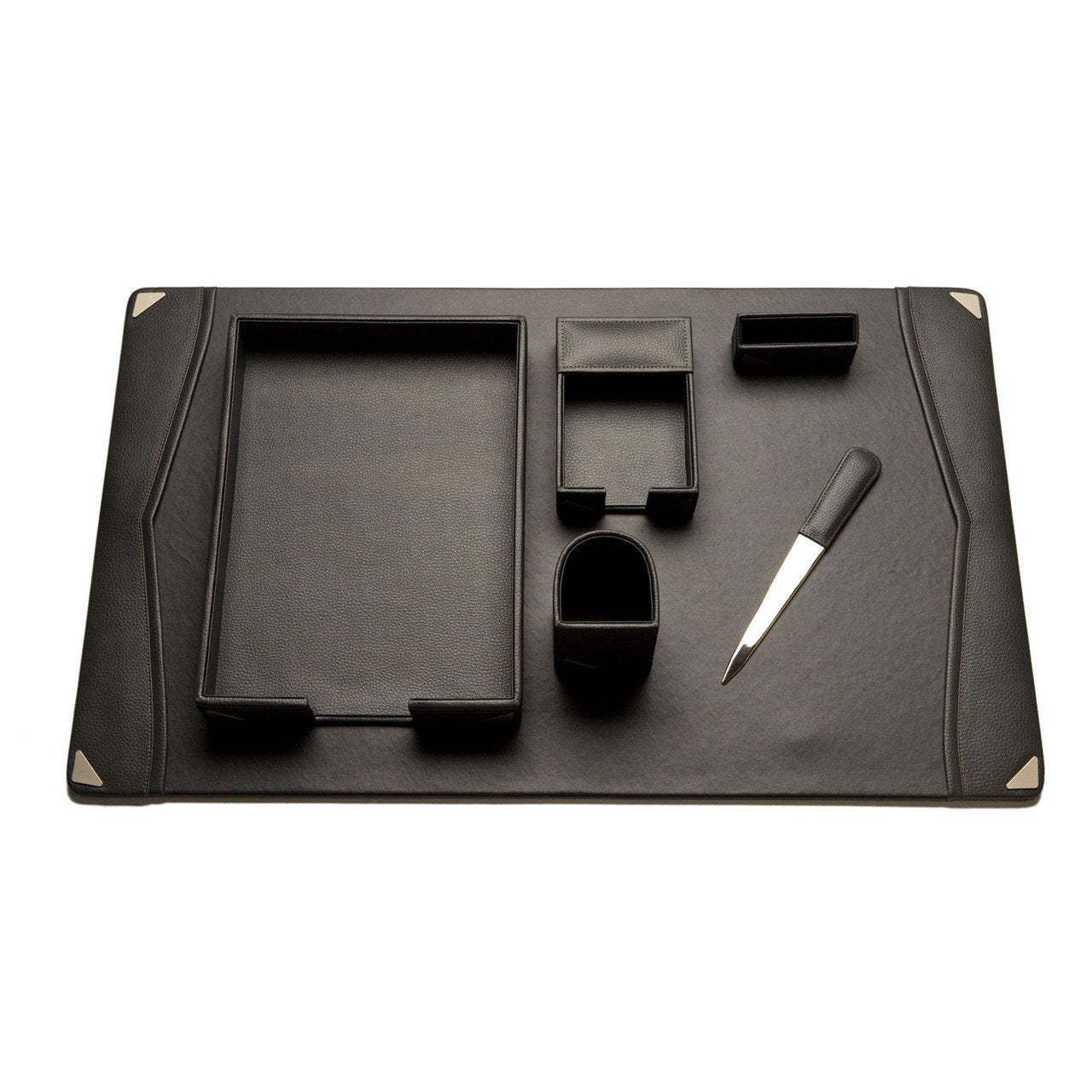 Bey-Berk 6 Piece Grey Leather Desk Set
