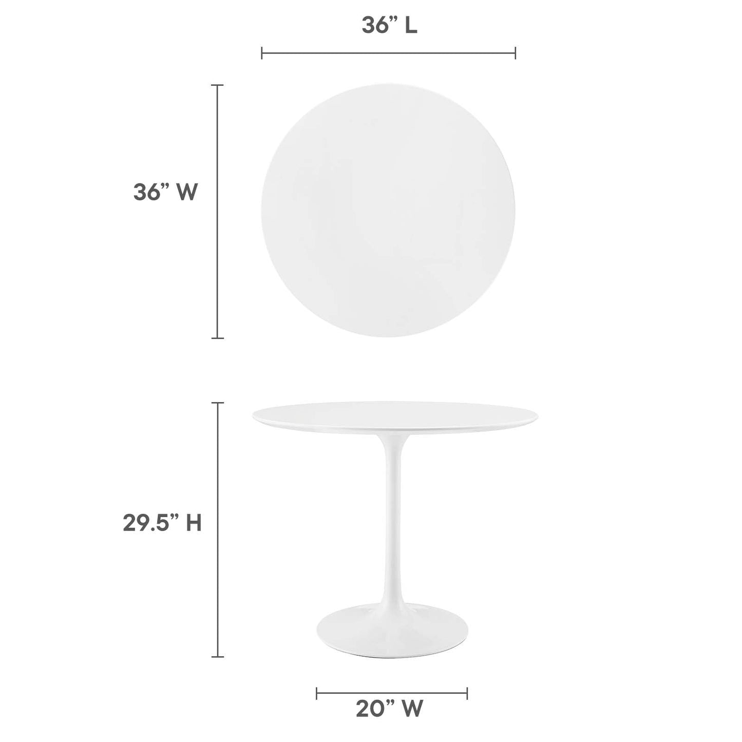 Modway Lippa 36" Round Wood Top Dining Table in White - EEI-1116