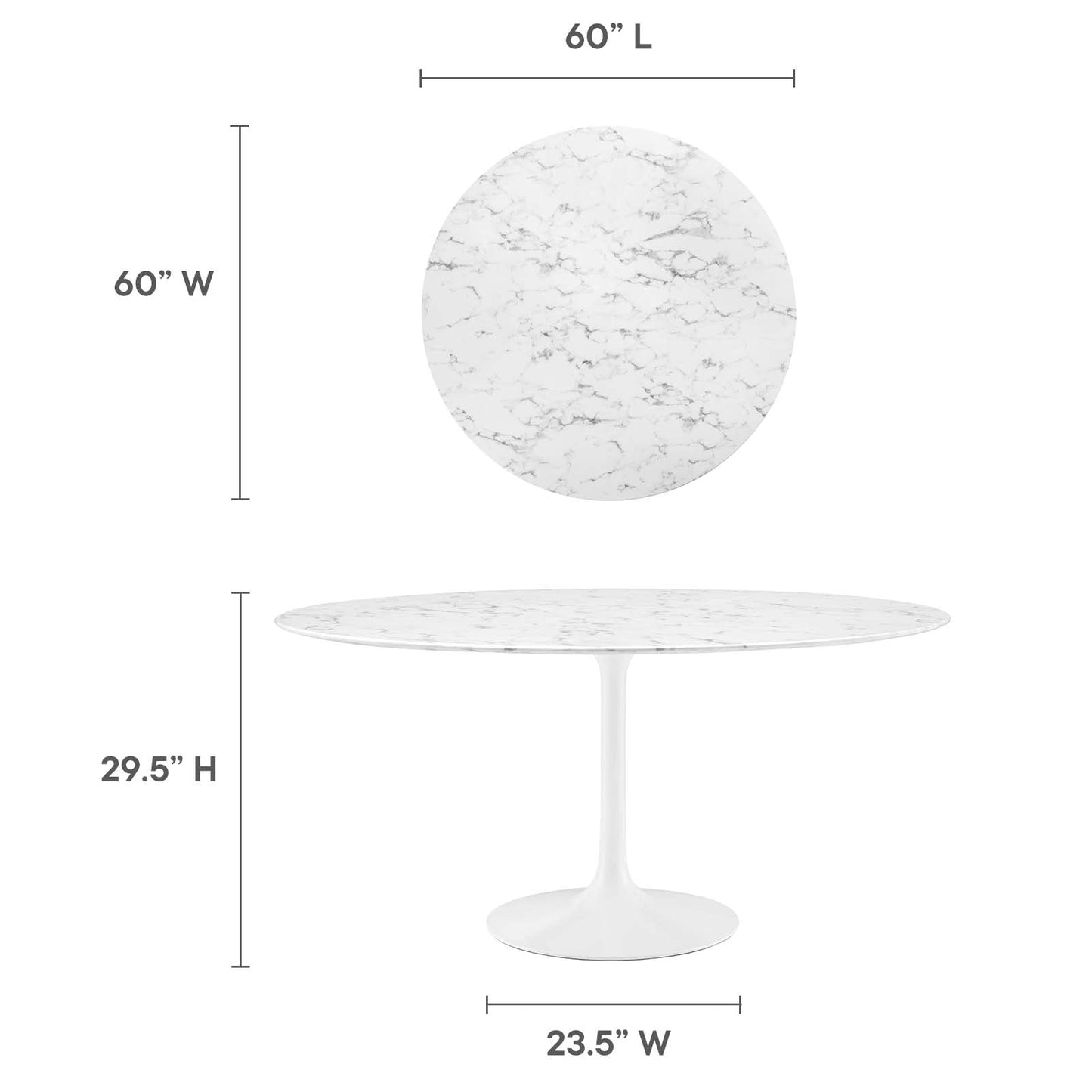 Modway Lippa 60" Round Artificial Marble Dining Table - EEI-1133