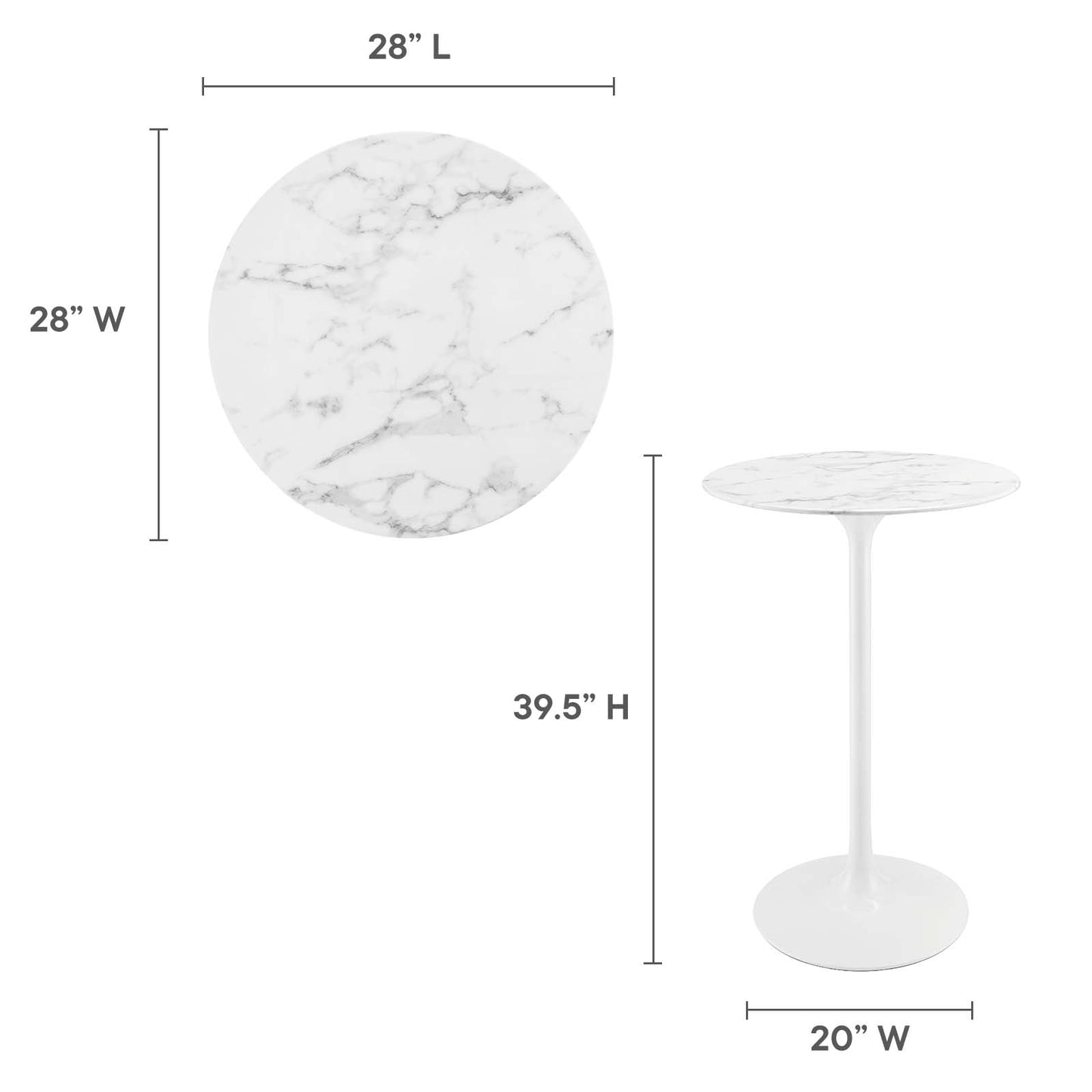 Modway Lippa 28" Artificial Marble Bar Table in White - EEI-1827