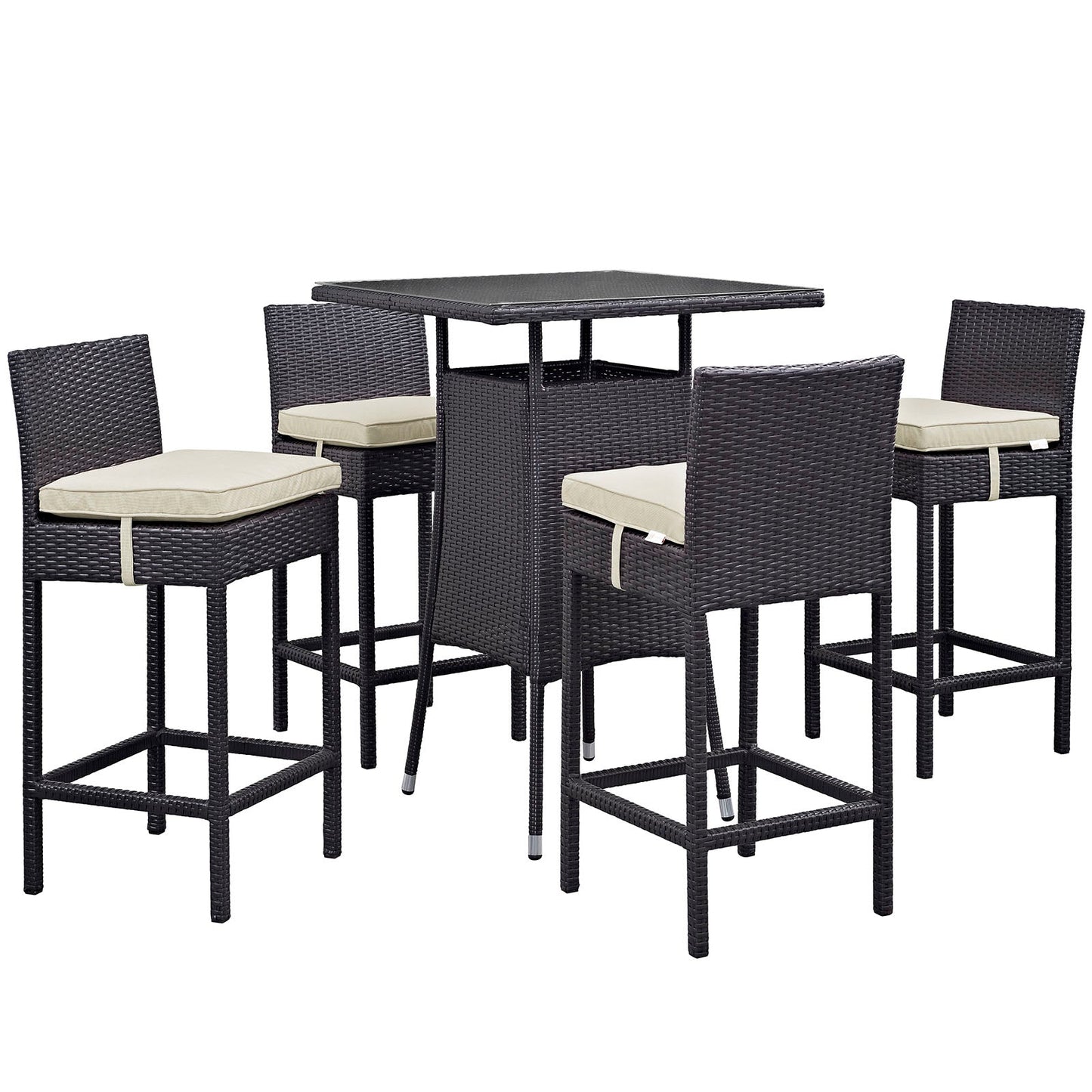 Modway Convene 5 Piece Outdoor Patio Pub Set - Small Bar Table | Outdoor Dining Set |