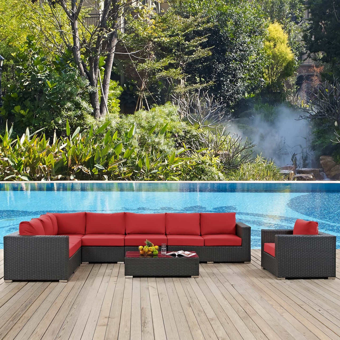 Modway Sojourn 7 Piece Outdoor Patio Sunbrella® Sectional Set