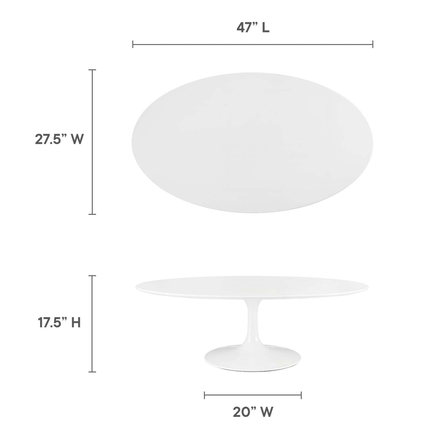 Modway Lippa 48" Oval-Shaped Wood Top Coffee Table in White - EEI-2018
