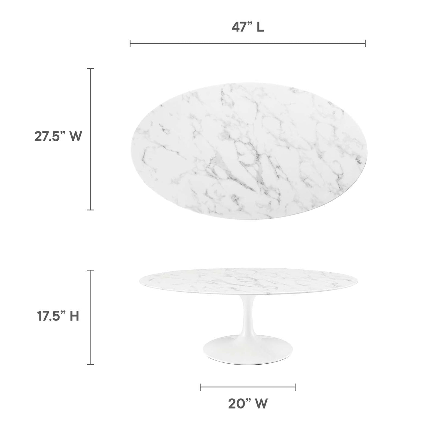 Modway Lippa 48" Oval-Shaped Artificial Marble Coffee Table in White - EEI-2022