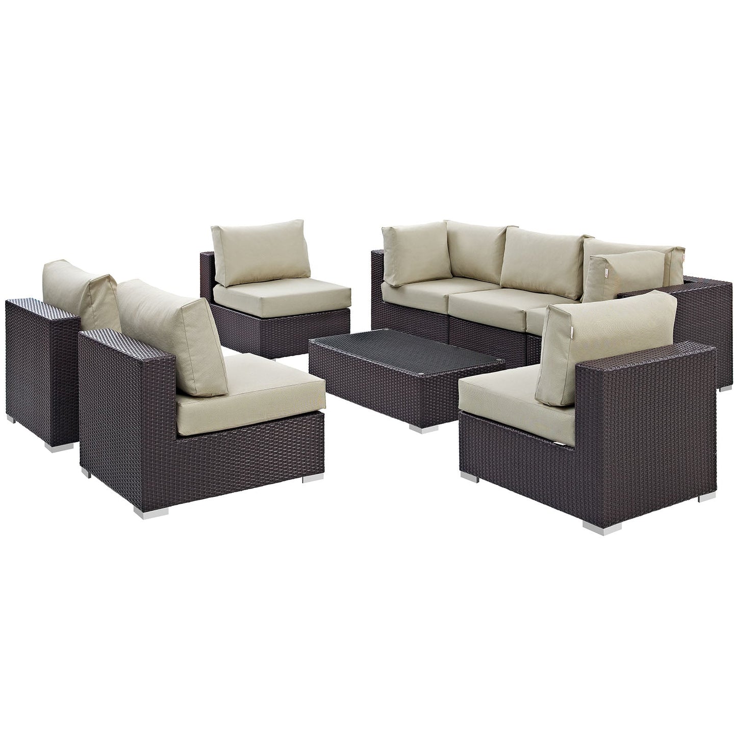 Modway Convene 8 Piece Outdoor Patio Sectional Set - EEI-2205 | Outdoor Sofas, Loveseats & Sectionals |