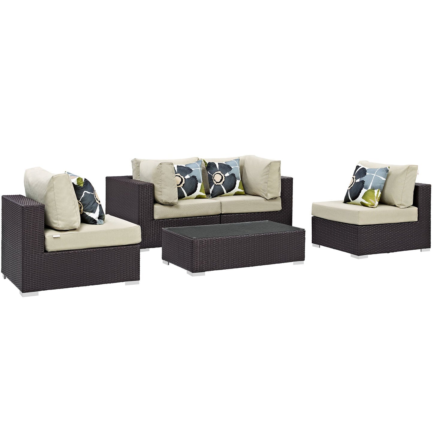 Modway Convene 5 Piece Outdoor Patio Sectional Set - EEI-2356 | Outdoor Sofas, Loveseats & Sectionals |