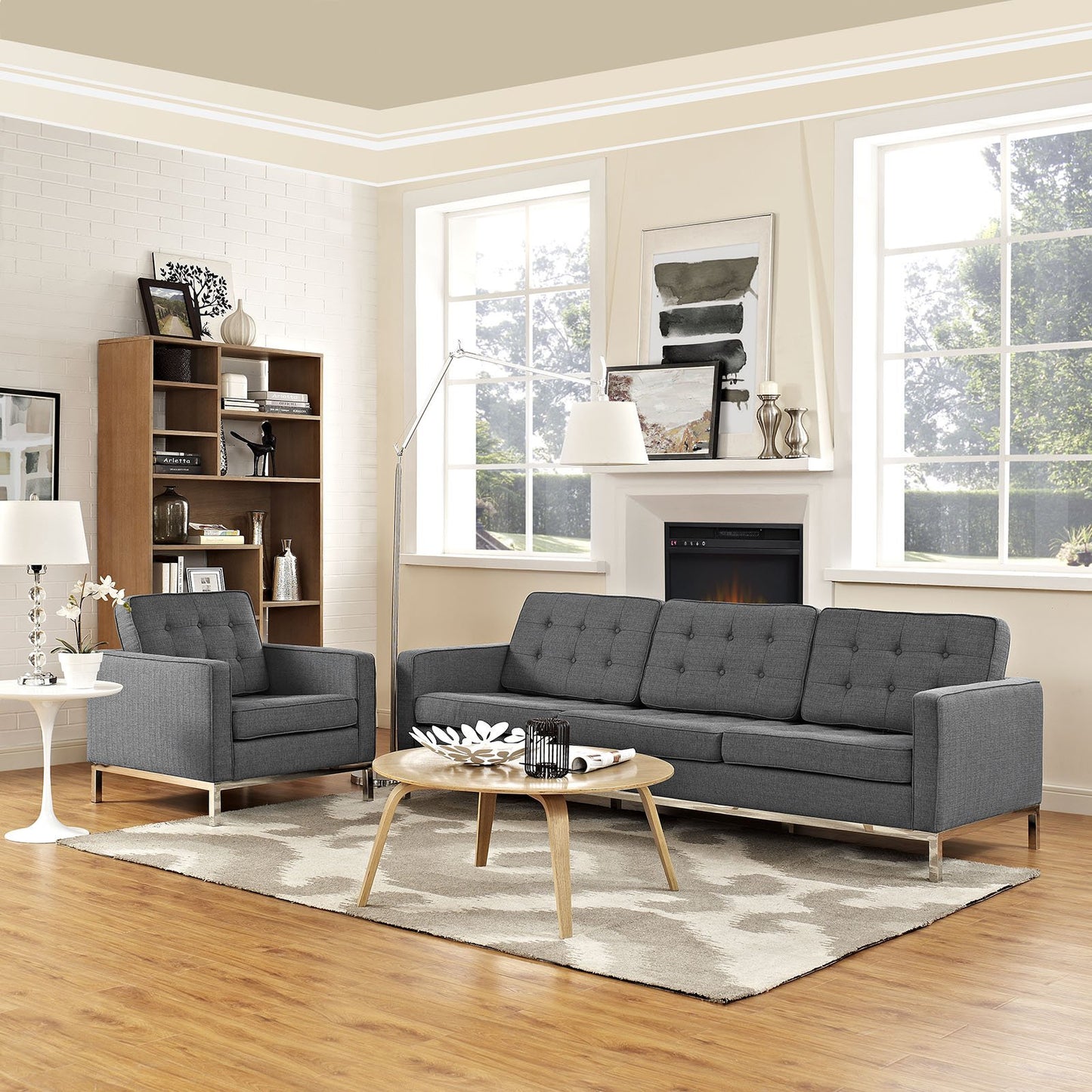 Modway Loft 2 Piece Upholstered Fabric Sofa and Armchair Set