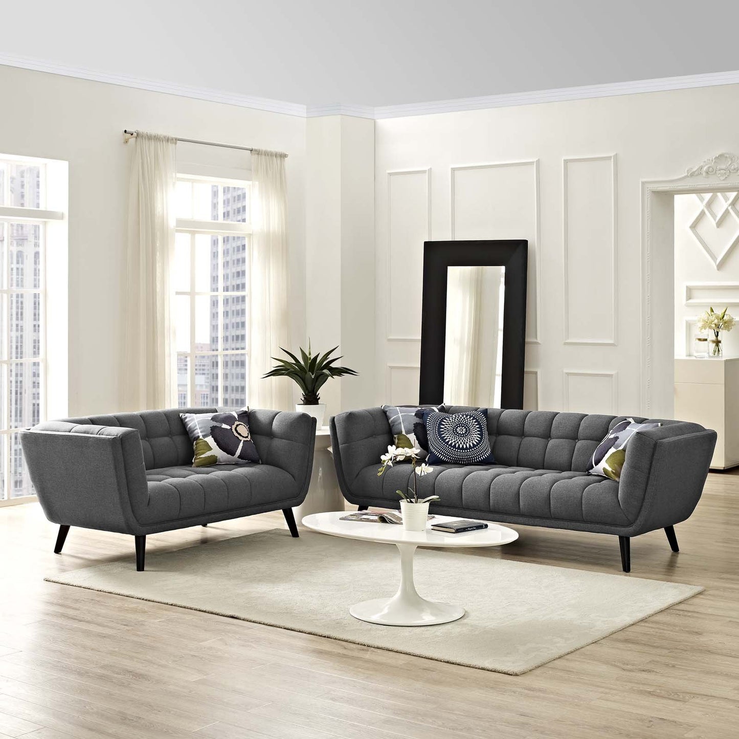 Modway Bestow 2 Piece Upholstered Fabric Sofa and Loveseat Set
