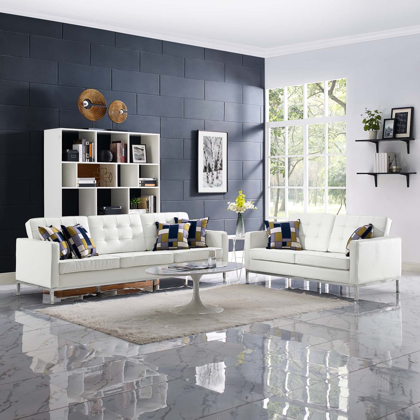 Modway Loft 2 Piece Leather Sofa and Loveseat Set
