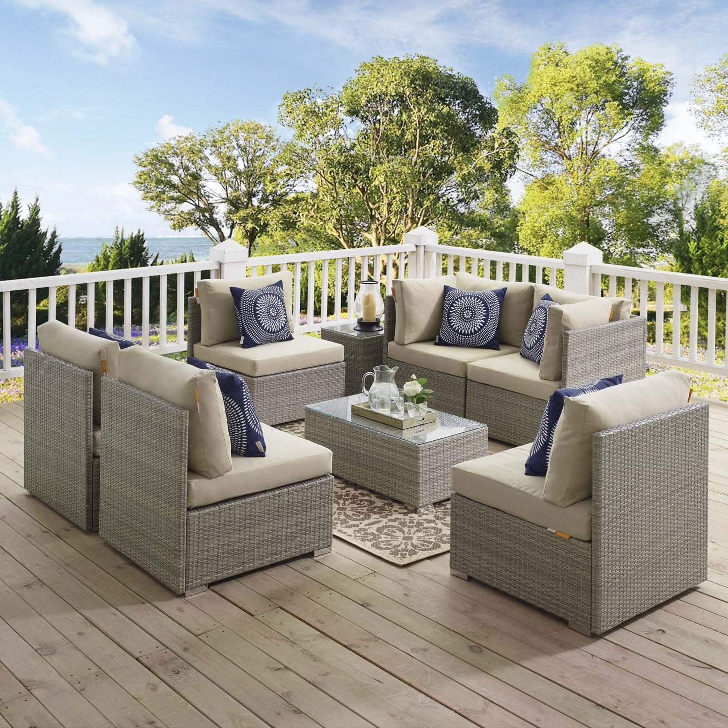 Modway Repose 7 Piece Outdoor Patio Sunbrella® Sectional Set