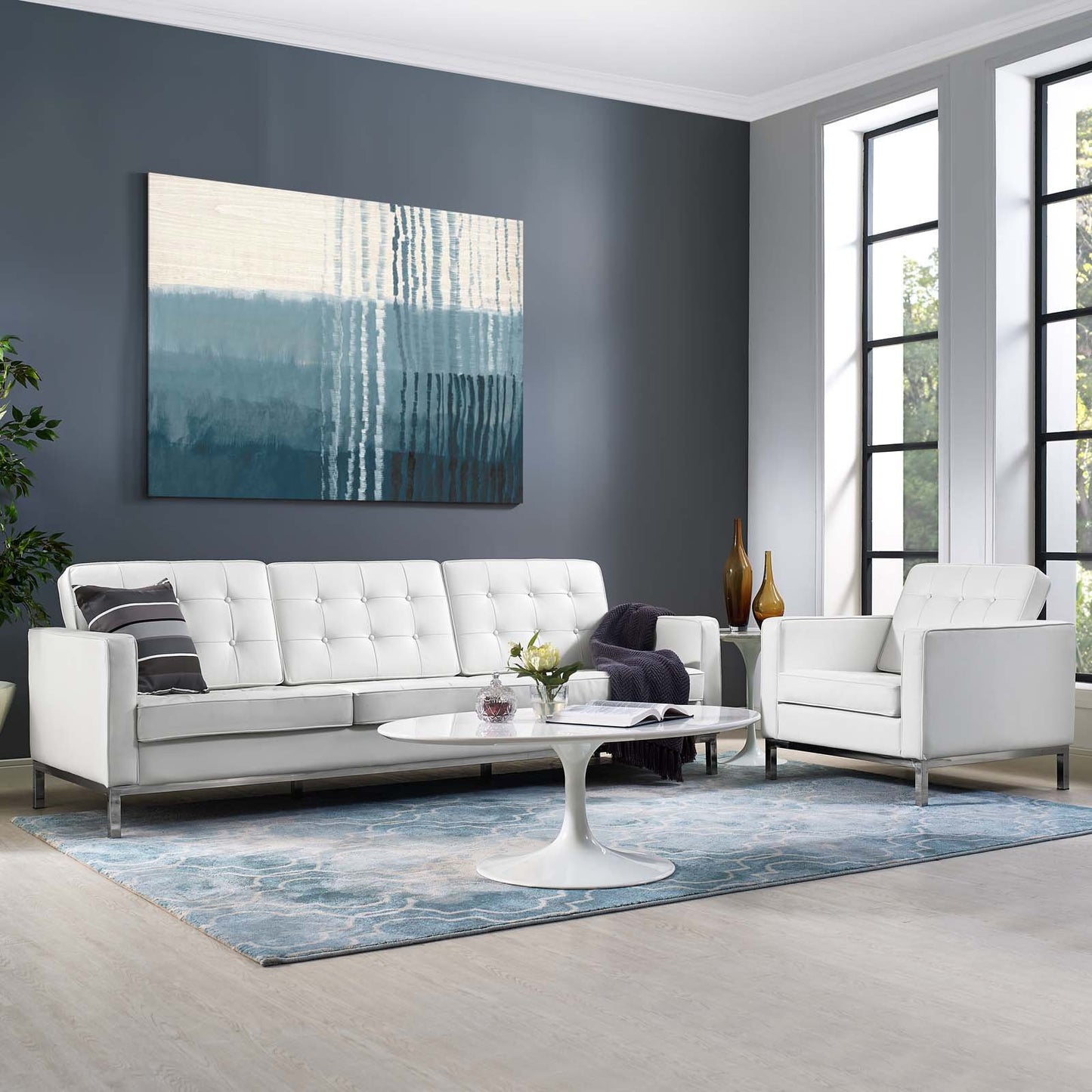 Modway Loft 2 Piece Leather Sofa and Armchair Set
