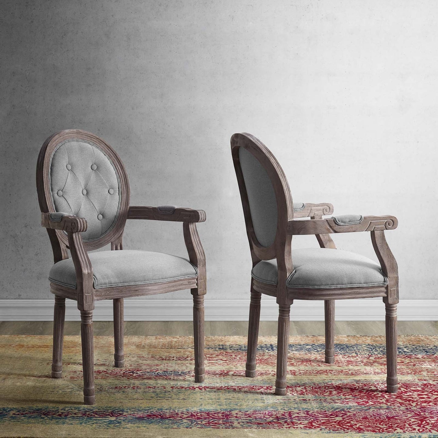 Modway Arise Vintage French Upholstered Fabric Dining Armchair Set of 2