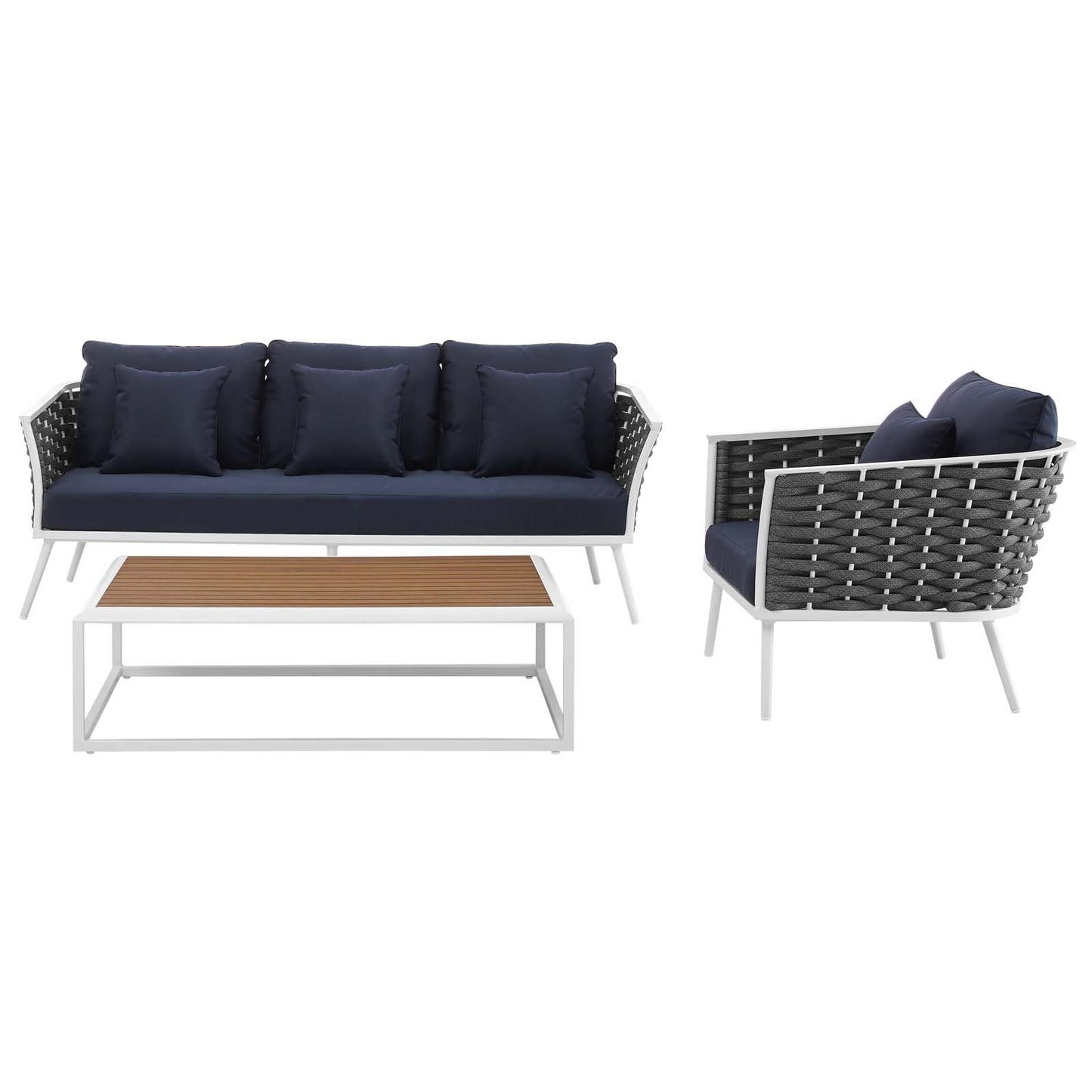 Modway Stance 3 Piece Outdoor Patio Aluminum Sectional Sofa Set