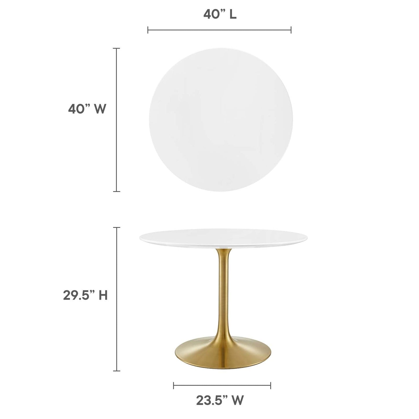 Modway Lippa 40" Round Dining Table in Gold White - EEI-3226