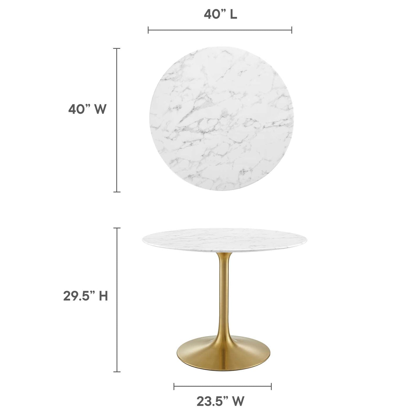 Modway Lippa 40" Round Artificial Marble Dining Table in Gold White - EEI-3231