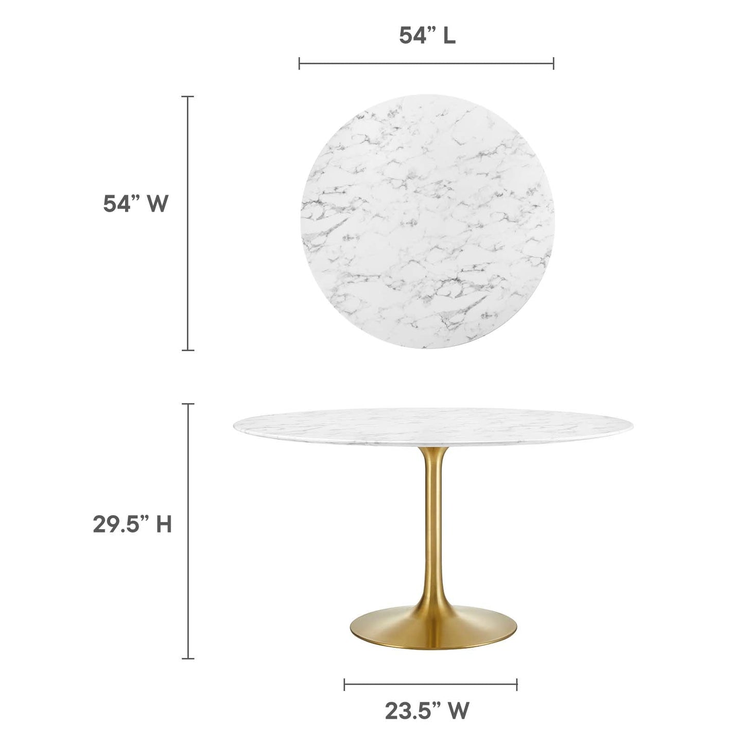 Modway Lippa 54" Round Artificial Marble Dining Table in Gold White - EEI-3233