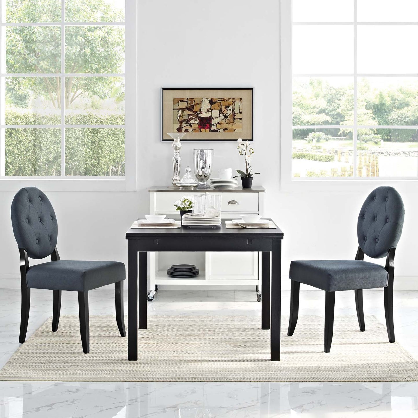 Modway Button Dining Side Chair Upholstered Fabric Set of 2