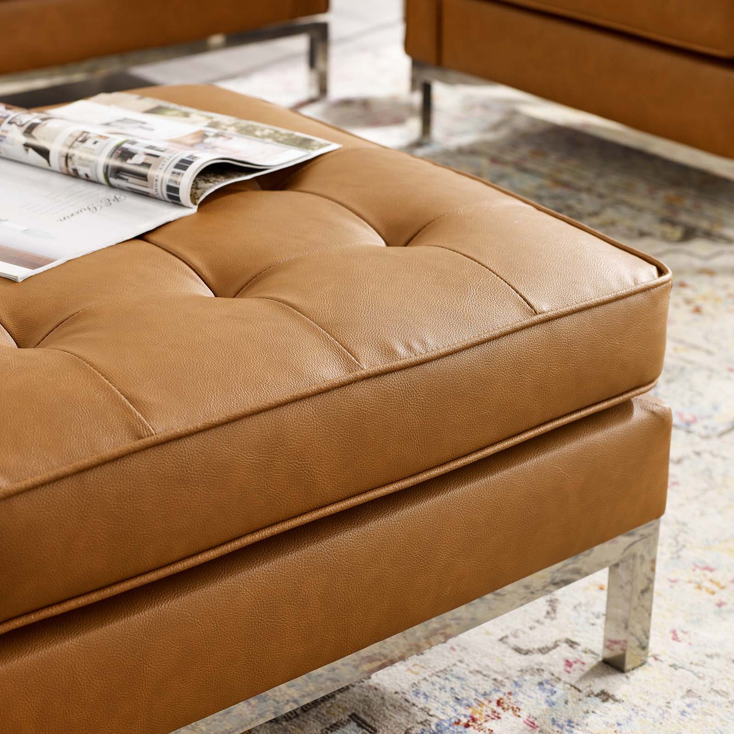 Modway Loft Tufted Button Upholstered Faux Leather Ottoman | Ottomans | Modishstore-20