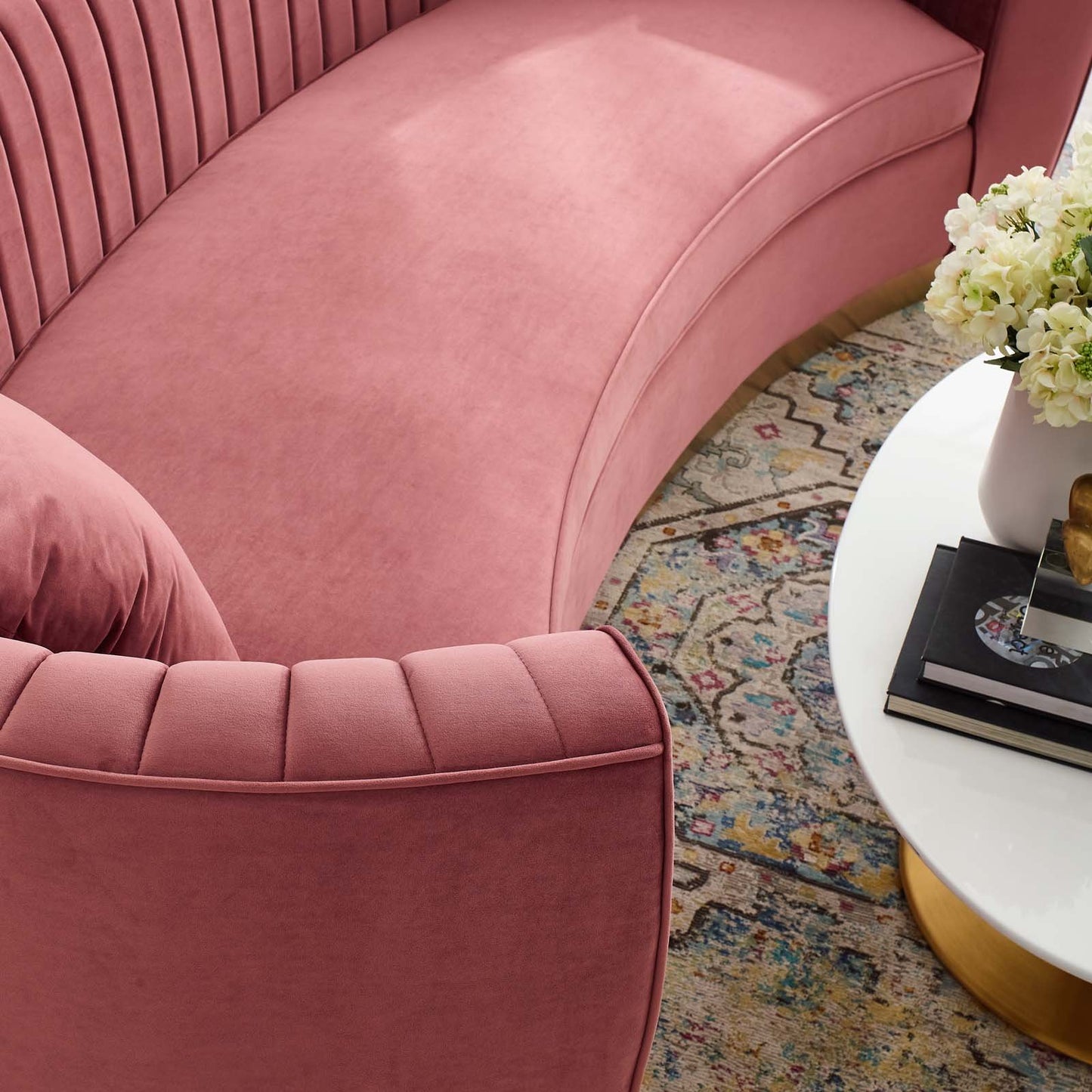 Modway Enthusiastic Vertical Channel Tufted Curved Performance Velvet Sofa