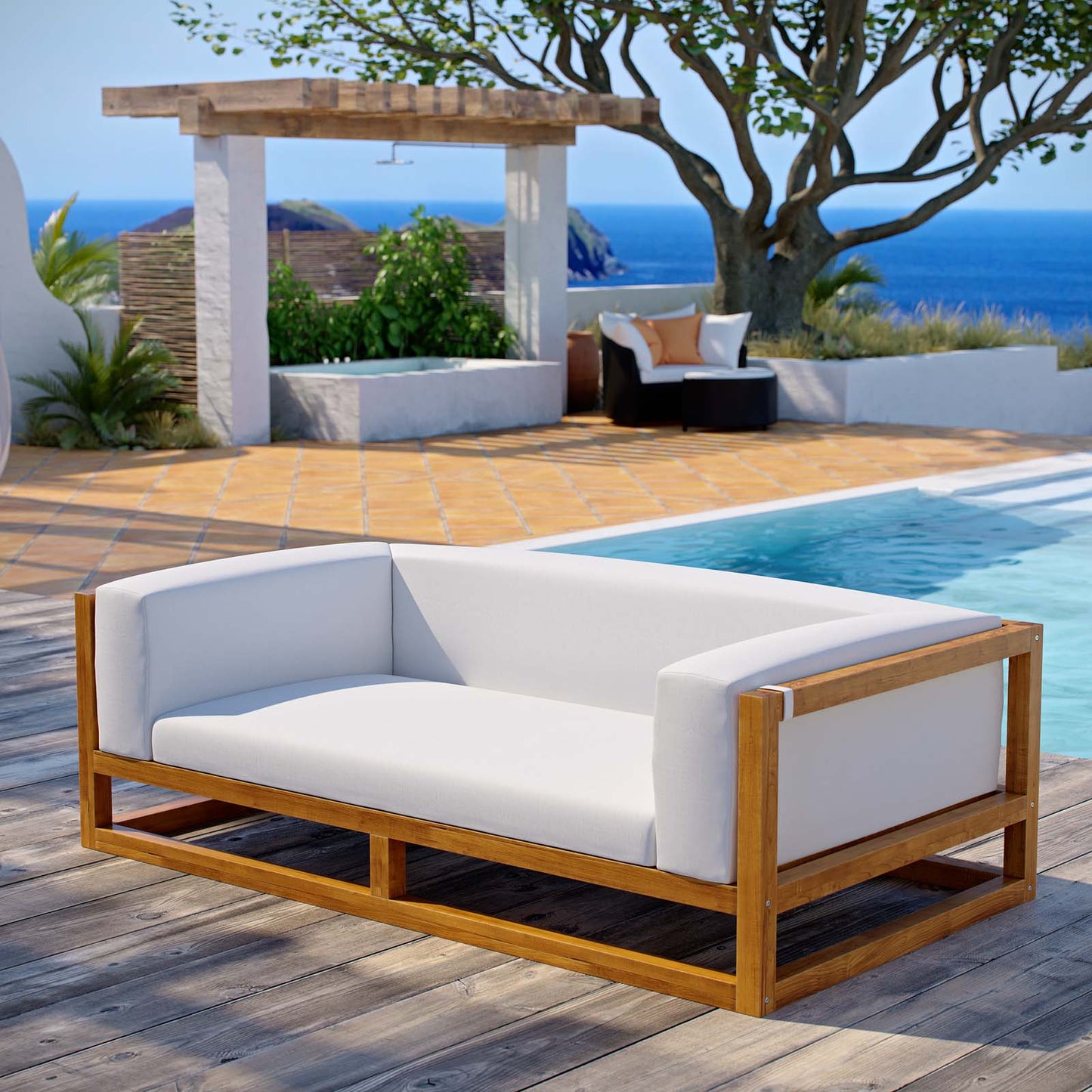 Modway Newbury Accent Lounge Outdoor Patio Premium Grade A Teak Wood Sofa | Outdoor Sofas, Loveseats & Sectionals | Modishstore-7