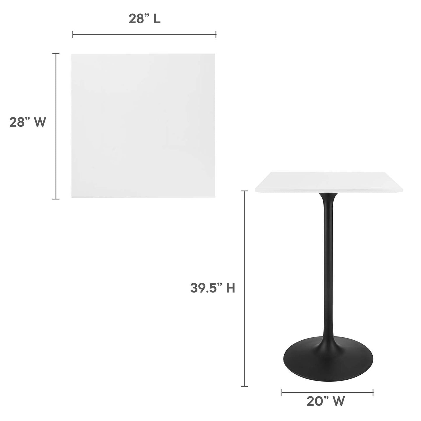 Modway Lippa 28" Square Wood Top Bar Table in White - EEI-3546