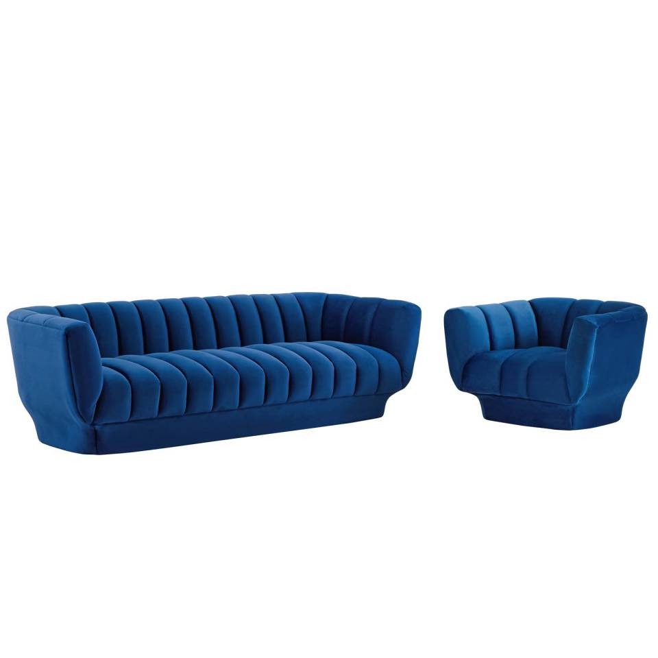 Modway Entertain Vertical Channel Tufted Performance Velvet Sofa and Armchair Set | Sofas |