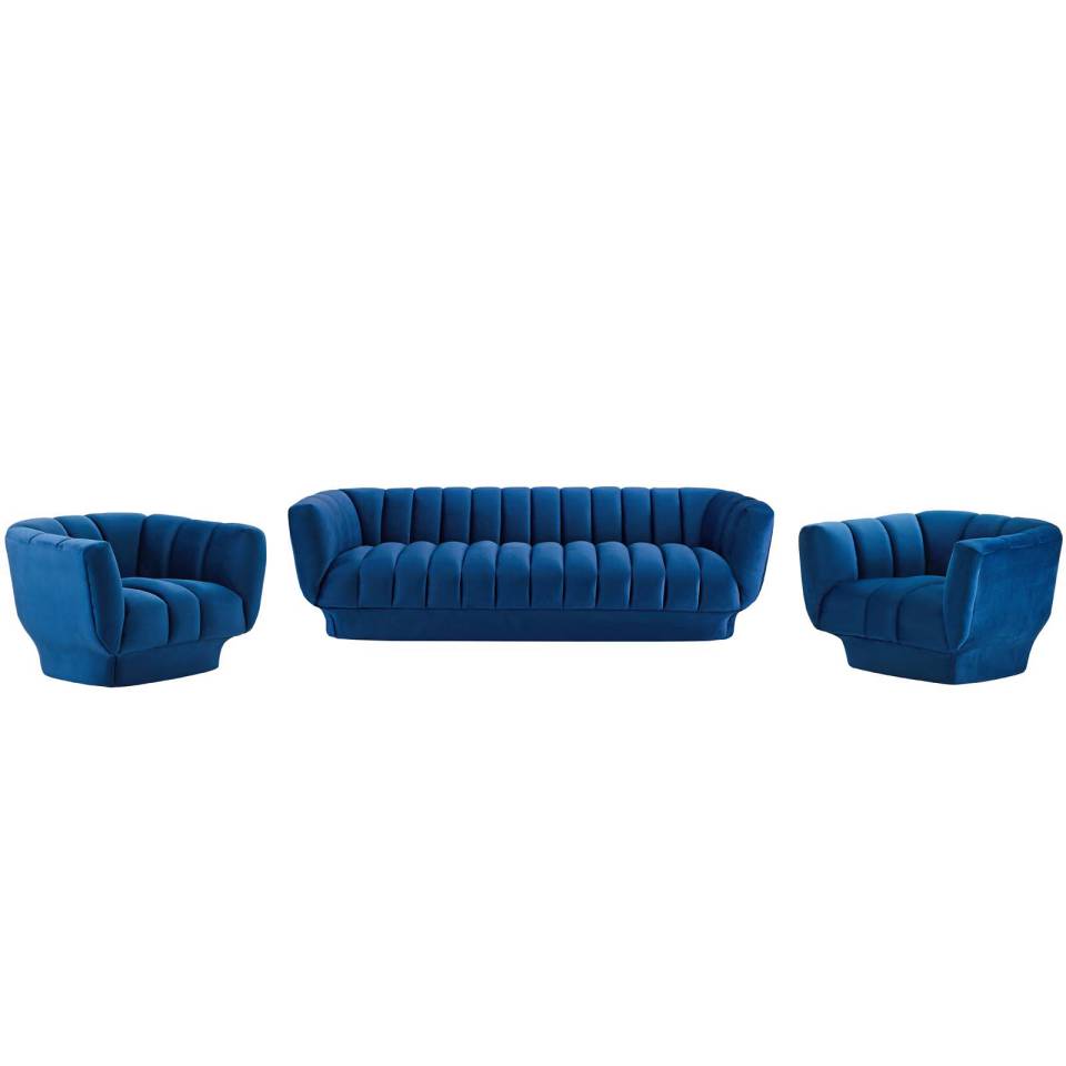Modway Entertain Vertical Channel Tufted Performance Velvet 3 Piece Set | Armchairs |