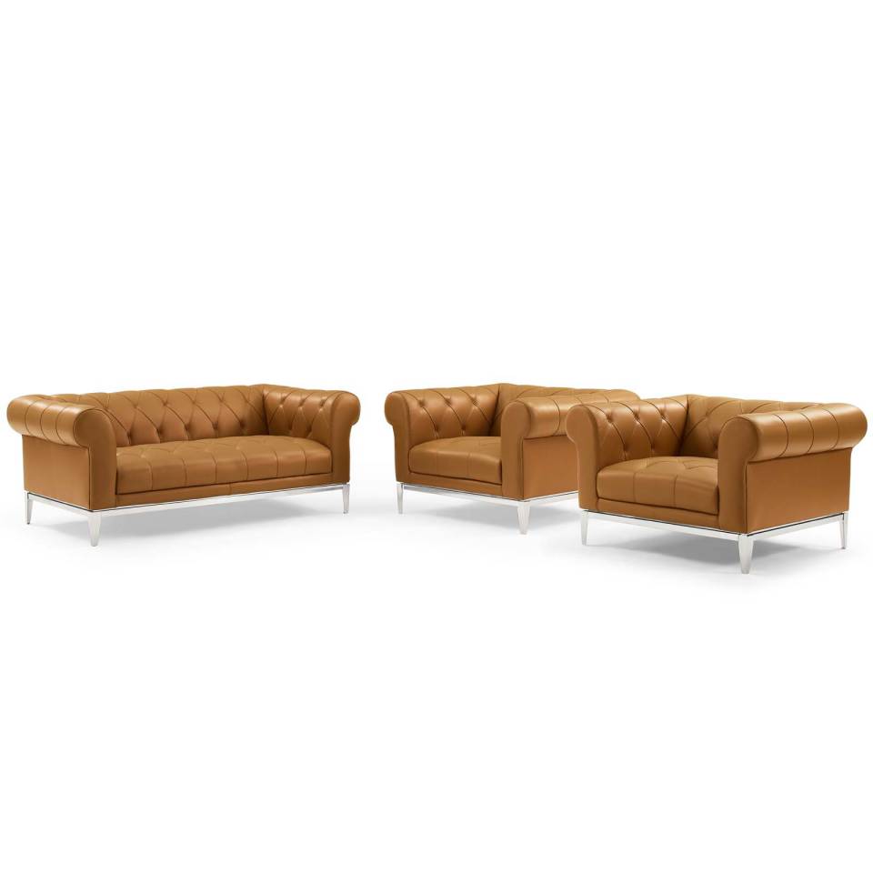 Modway Idyll Tufted Upholstered Leather 3 Piece Set | Loveseats |