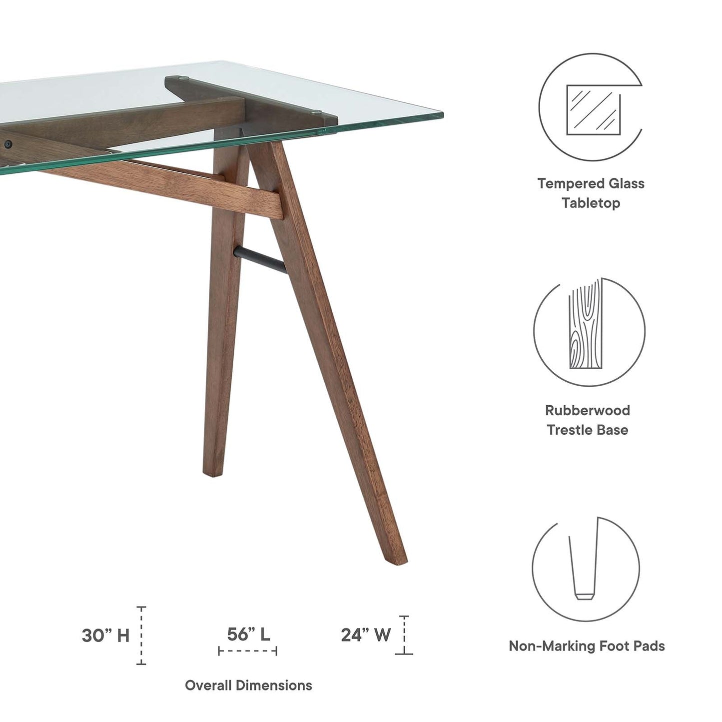 Steadfast Glass-Top Glass Top Office Desk By Modway - EEI-4580-WAL | Desks | Modishstore - 8