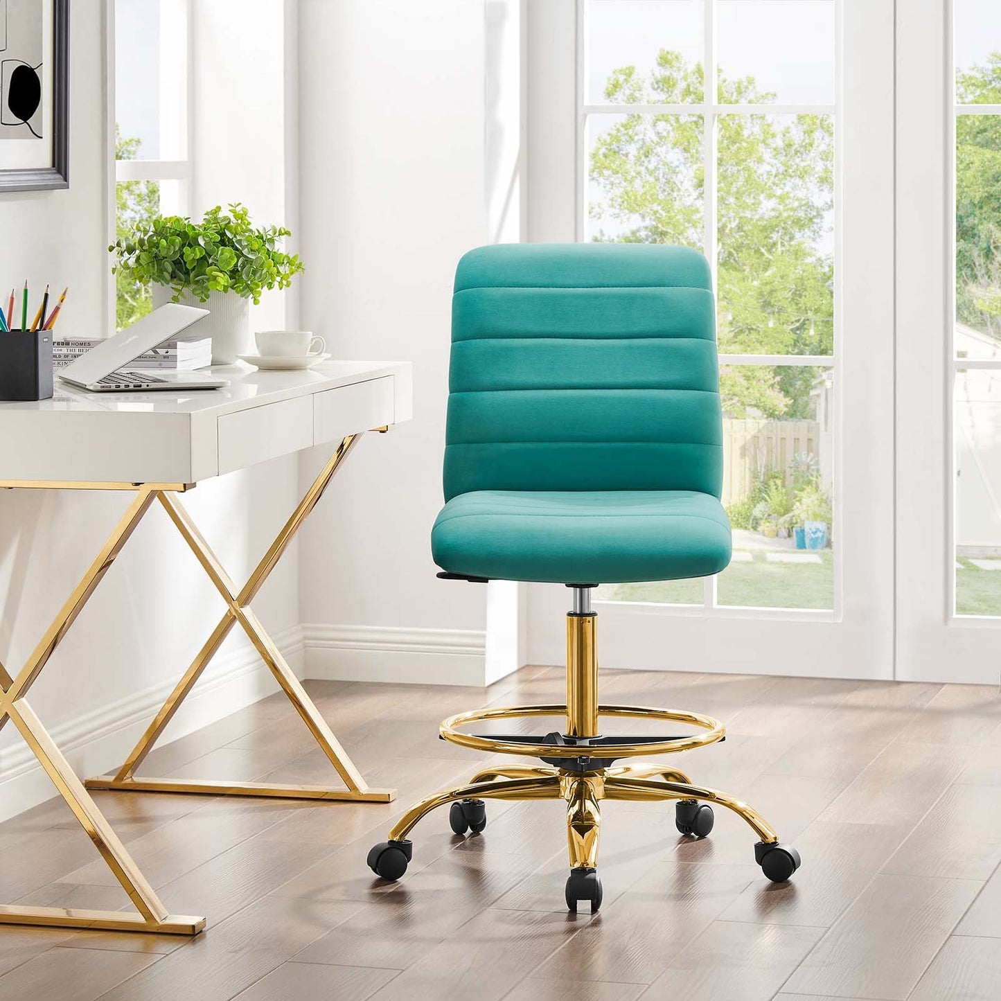 Ripple Armless Performance Velvet Drafting Chair By Modway - EEI-4976 | Office Chairs | Modishstore - 48