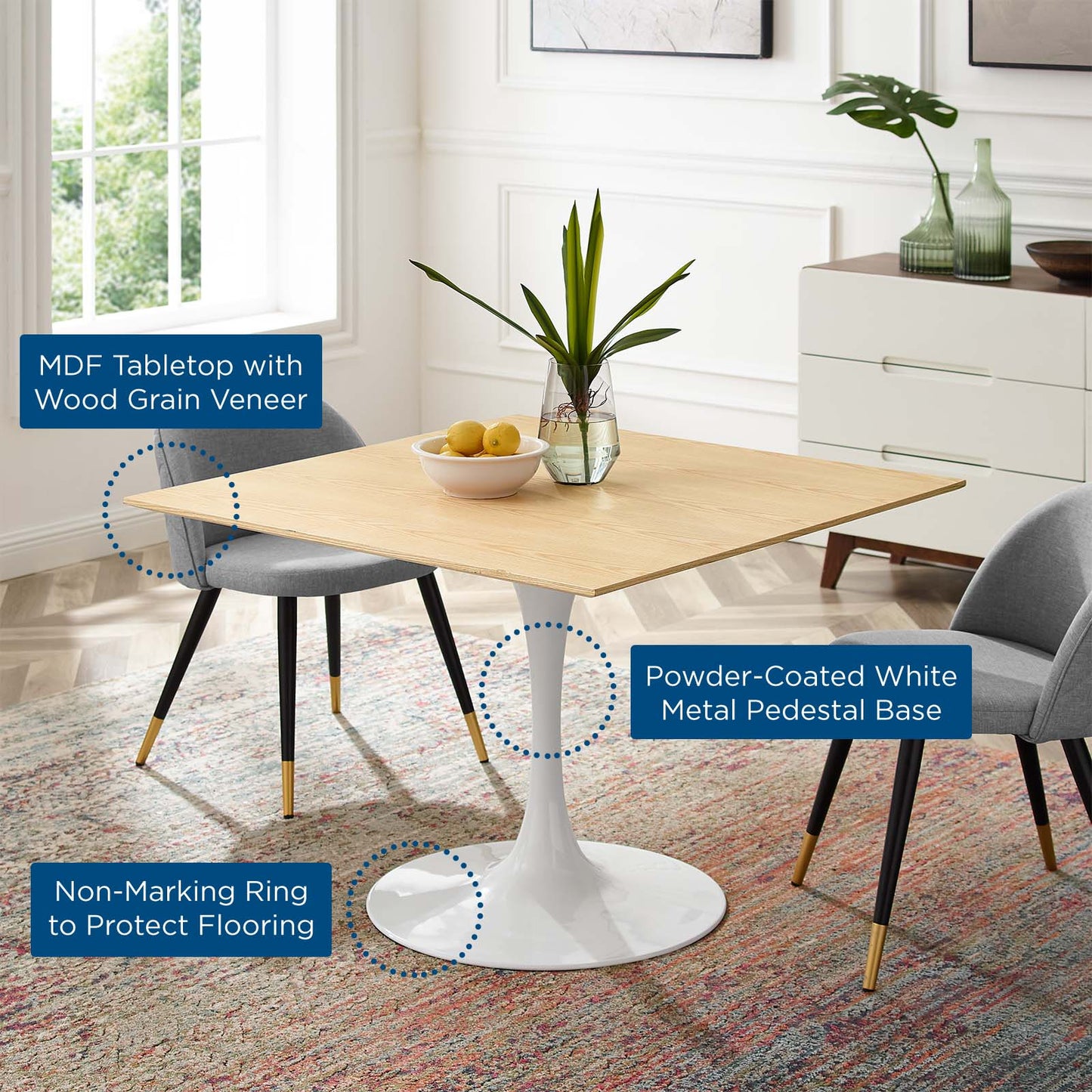 Modway Lippa 40" Square Dining Table | Dining Tables | Modishstore-5