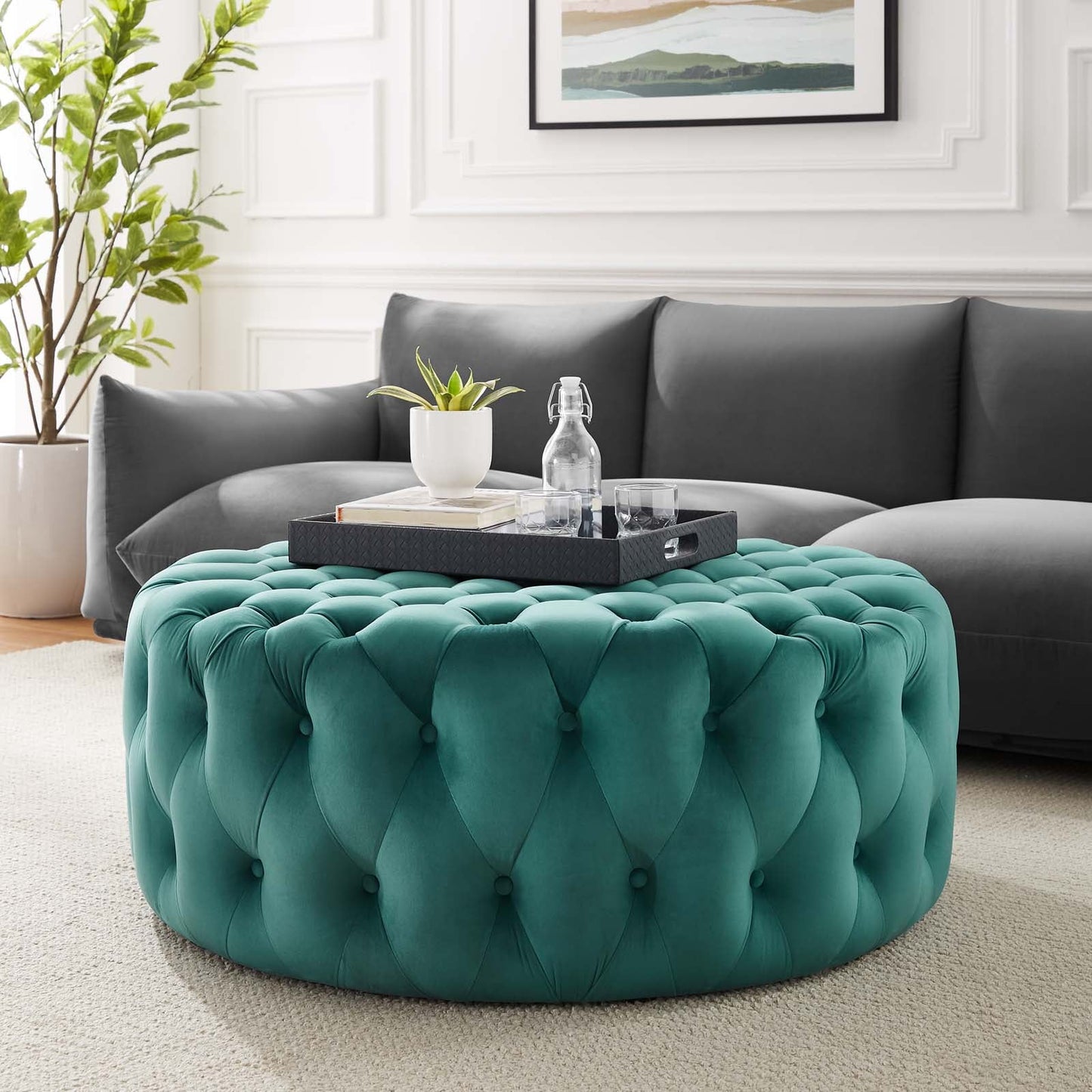Amour Tufted Button Large Round Performance Velvet Ottoman By Modway | Ottomans |