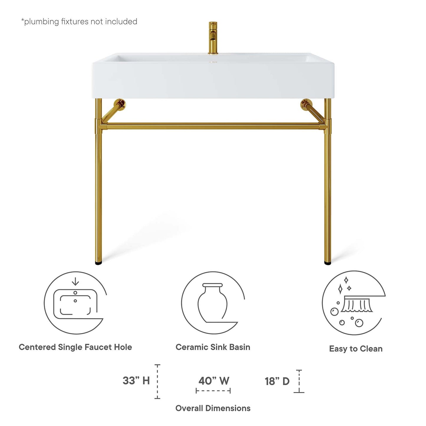 Redeem 40" Wall-Mount Gold Stainless Steel Bathroom Vanity By Modway - EEI-5544 | Bathroom Accessories | Modishstore - 8