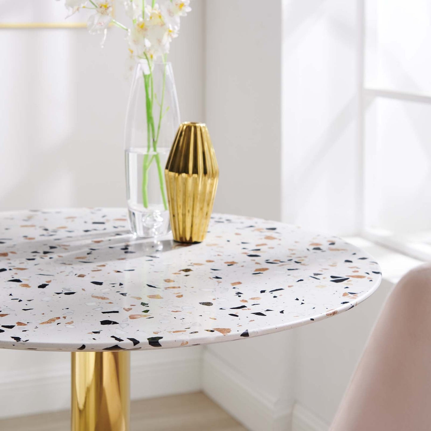 Verne 28" Round Terrazzo Dining Table By Modway - EEI-5701-GLD-WHI | Dining Tables | Modishstore - 6